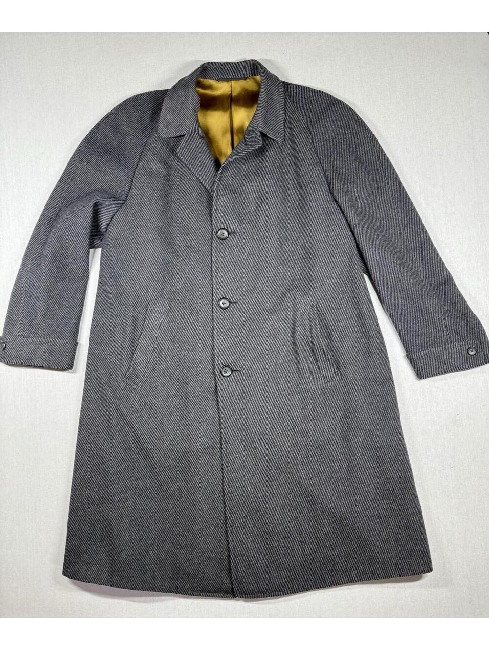 Hart Schaffner Marx Trench Coat Men Sz 49 XL Gray Wool Jacket Overcoat USA Union